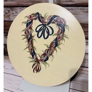 Vintage Wooden 14” Round Cheese Hat Box Storage Hand Painted Cream